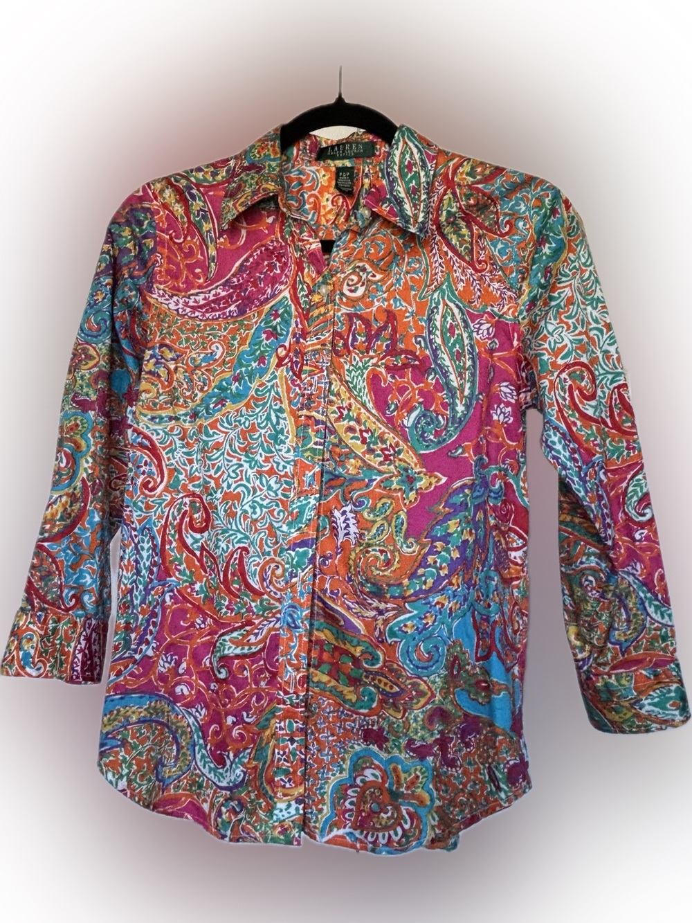 Lauren Ralph Lauren Paisley Button Front Shirt Petite Small Colorful Boho